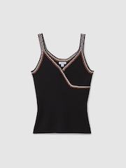Reiss Black/Camel Kiki Knitted Crochet Trim Vest - Image 2 of 6
