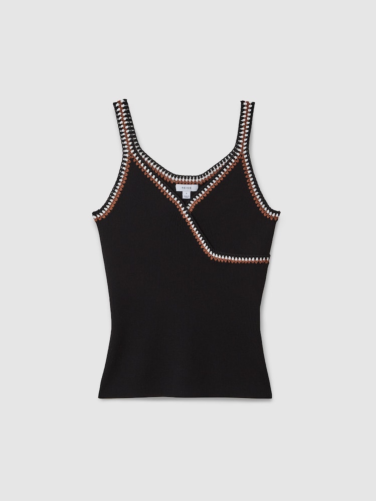 Reiss Black/Camel Kiki Knitted Crochet Trim Vest - Image 2 of 6
