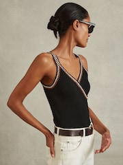 Reiss Black/Camel Kiki Knitted Crochet Trim Vest - Image 3 of 6