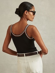 Reiss Black/Camel Kiki Knitted Crochet Trim Vest - Image 5 of 6