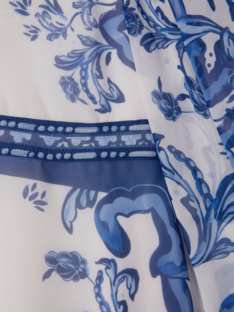 Reiss Blue Print Andra 9-13 yrs Tile Print Flare Sleeve Dress - Image 4 of 4