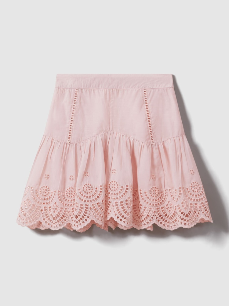 Reiss Pink Jasmine Senior Broderie Skirt - Image 2 of 4