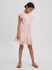 Reiss Pink Jasmine Senior Broderie Skirt - Image 3 of 4