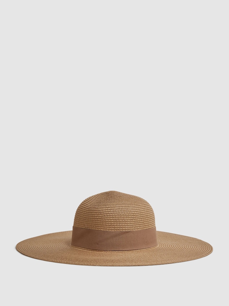 Reiss Natural Emma Wide Brim Raffia Hat - Image 1 of 4