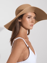 Reiss Natural Emma Wide Brim Raffia Hat - Image 2 of 4