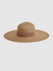 Reiss Natural Emma Wide Brim Raffia Hat - Image 3 of 4