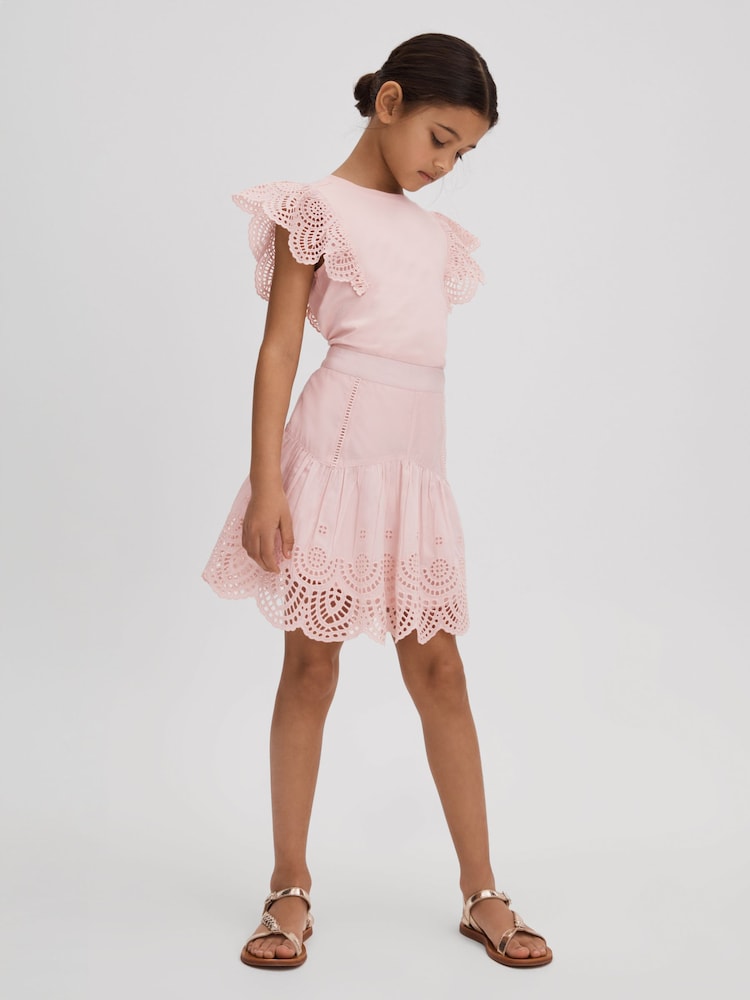 Reiss Pink Jasmine 4-9 yrs Broderie Skirt - Image 1 of 4
