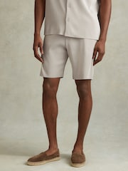 Reiss Silver Conor Ribbed Elasticated Waist Shorts - Image 1 of 6