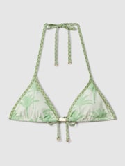 Reiss Green/Cream Thia Palm Tree Print Bikini Top - Image 2 of 6