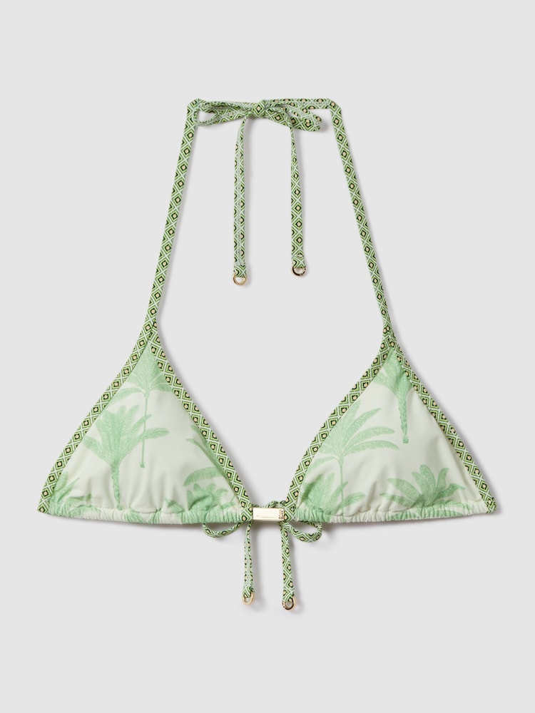 Reiss Green/Cream Thia Palm Tree Print Bikini Top - Image 2 of 6