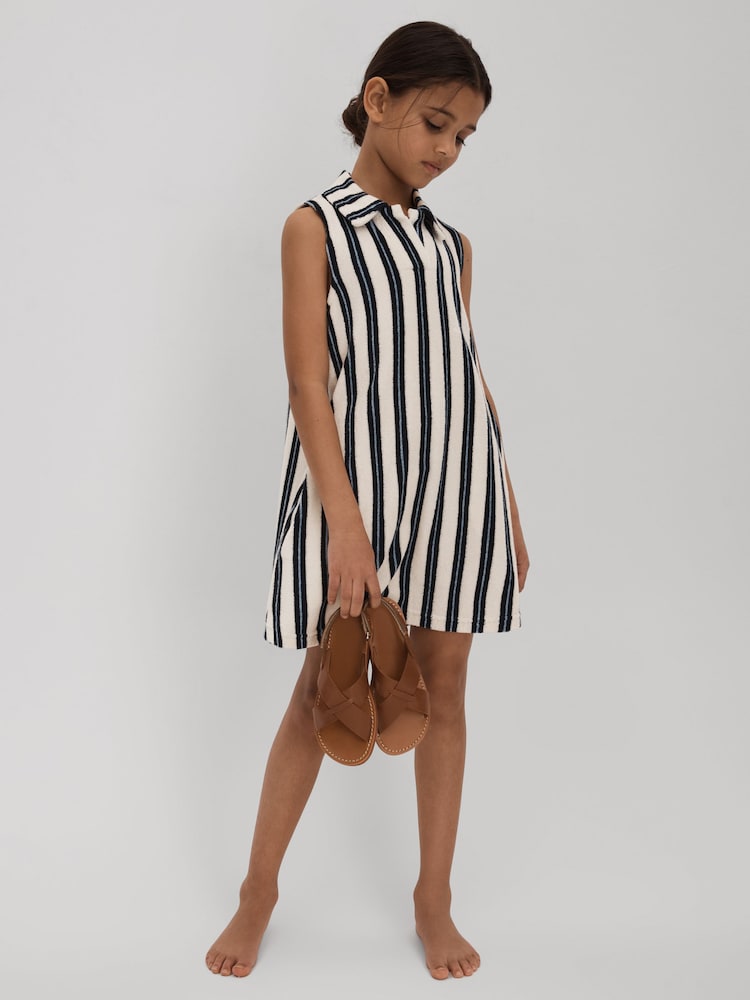 Reiss Ivory Print Felicia 9-13 yrs Towelling Open Collar Dress - Image 1 of 4 Reiss Ivory Print Felicia 9-13 yrs Towelling Open Collar Dress - Image 1 of 4