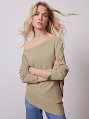 Mint Velvet Green Cotton Batwing Jumper - Image 1 of 1