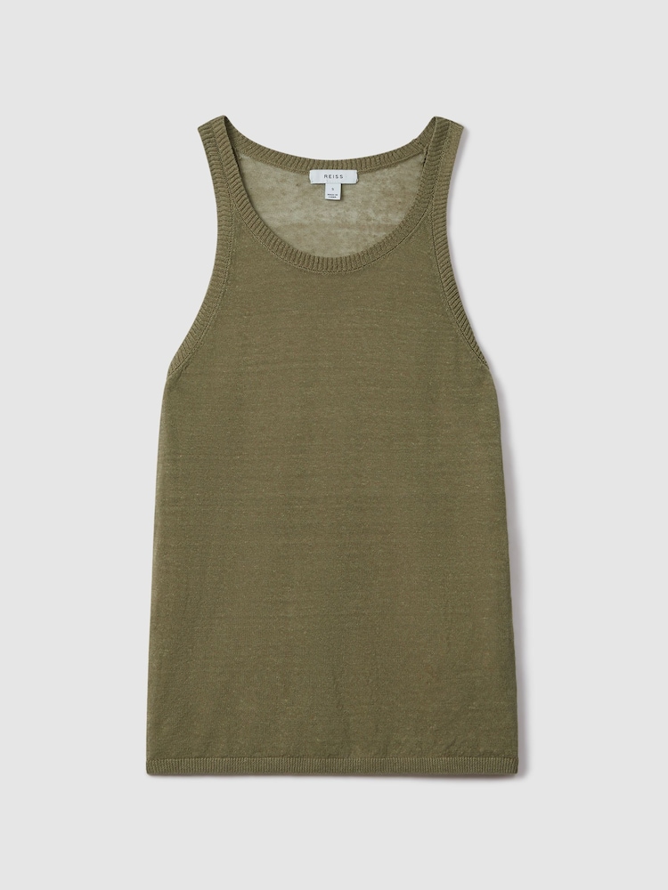 Reiss Sage Catrice Linen Blend Crew Neck Vest - Image 2 of 7 Reiss Sage Catrice Linen Blend Crew Neck Vest - Image 2 of 7