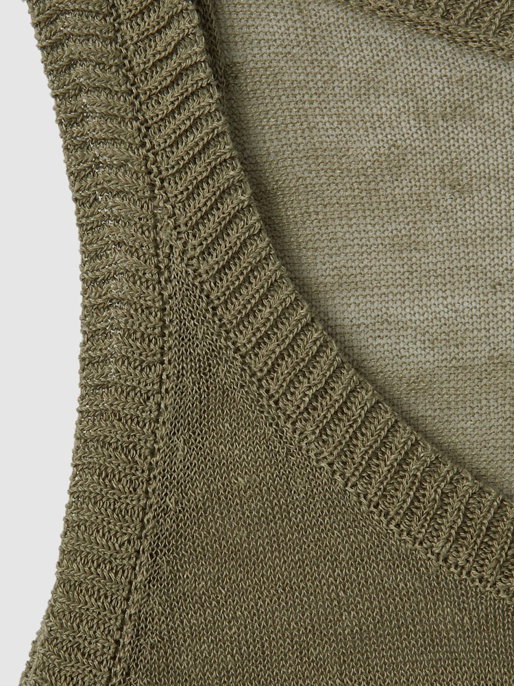 Reiss Sage Catrice Linen Blend Crew Neck Vest - Image 7 of 7 Reiss Sage Catrice Linen Blend Crew Neck Vest - Image 7 of 7