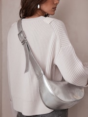 Mint Velvet Silver Leather Cross-Body Bag - Image 1 of 3