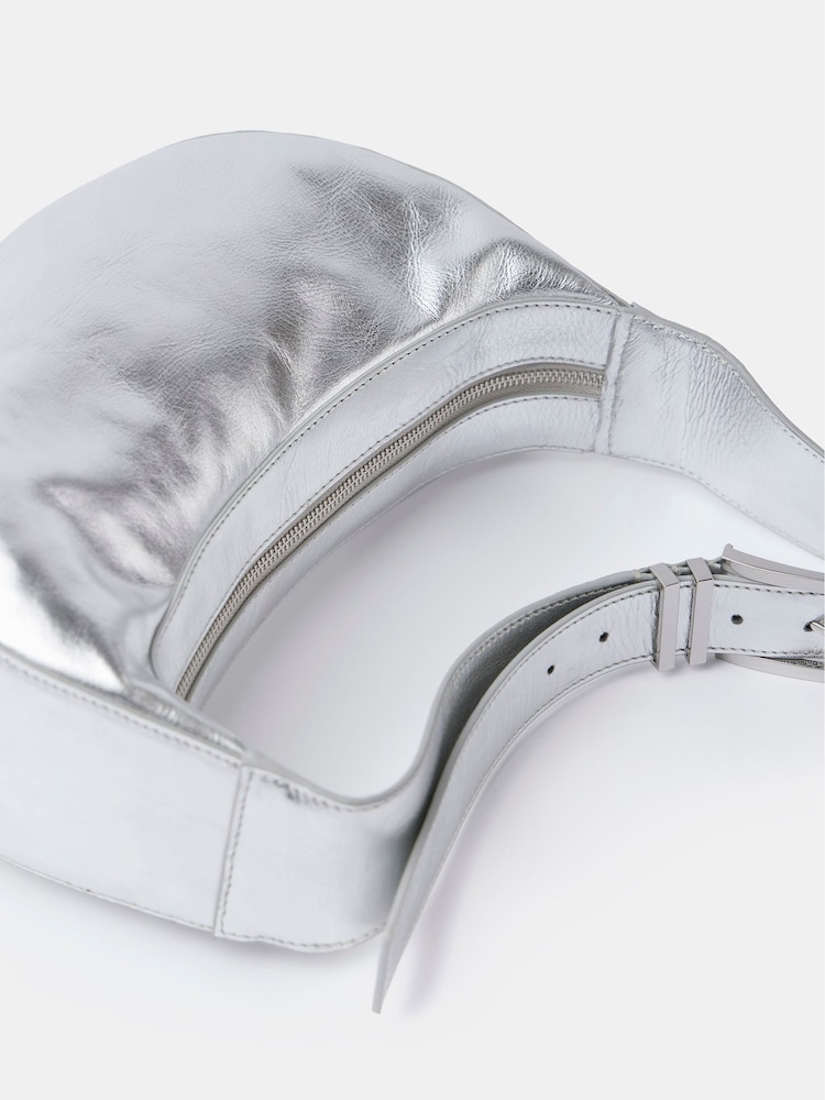 Mint Velvet Silver Leather Cross-Body Bag - Image 3 of 3