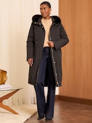 Love & Roses Black Shower Resistant Longline Padded Parka Coat - Image 1 of 4