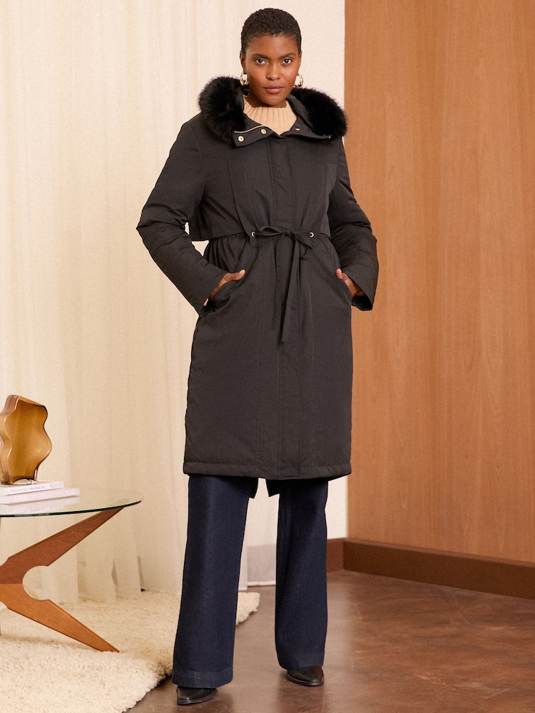 Love & Roses Black Shower Resistant Longline Padded Parka Coat - Image 2 of 4 Love & Roses Black Shower Resistant Longline Padded Parka Coat - Image 2 of 4