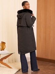 Love & Roses Black Shower Resistant Longline Padded Parka Coat - Image 3 of 4