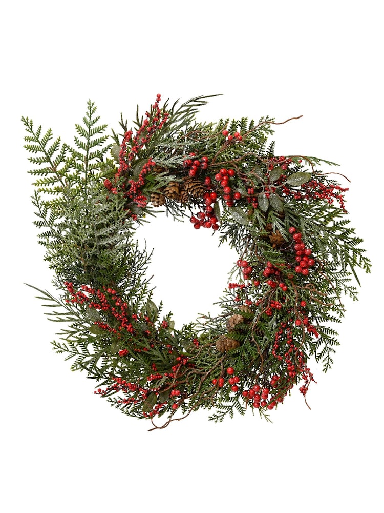 Everlands Indoor Christmas Wreath with Red Berries Glitter - Image 2 of 2