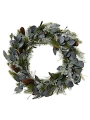 Everlands Silver Indoor Christmas Wreath With Leaves and Pinecones - Image 2 of 2