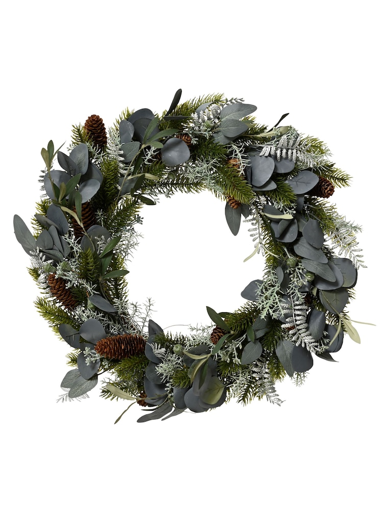 Everlands Silver Indoor Christmas Wreath With Leaves and Pinecones - Image 2 of 2