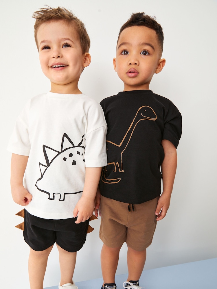 Black/Tan 2 pack T-shirt and Shorts Set (3mths-7yrs) - Image 2 of 11