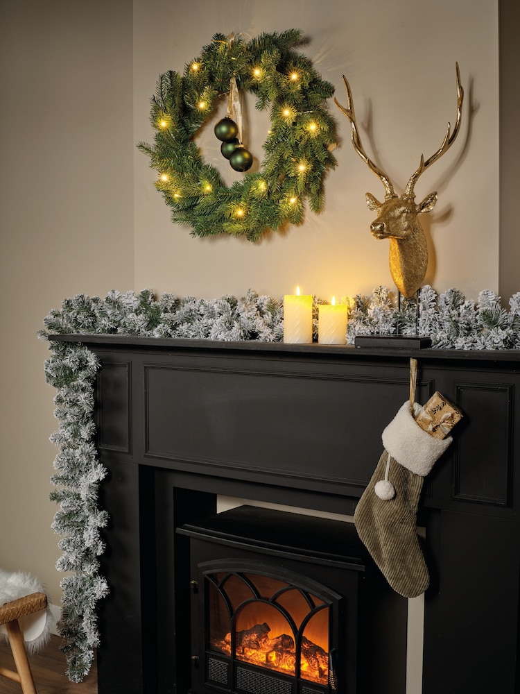 Everlands Green Imperial Pre Lit LED Snowy Indoor Christmas Garland - Image 1 of 3