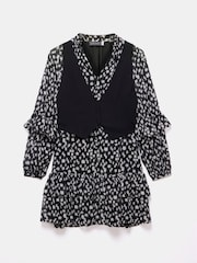 Mint Velvet Black Floral Waistcoat Mini Dress - Image 3 of 4