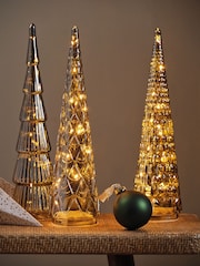 Everlands Set of 3 Gold Lumineo Light Up Glass Christmas Trees Decorations - Image 1 of 2