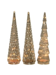 Everlands Set of 3 Gold Lumineo Light Up Glass Christmas Trees Decorations - Image 2 of 2