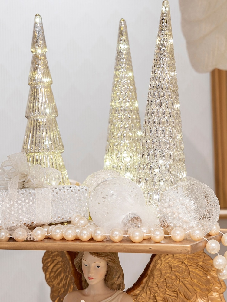 Everlands Set of 3 Silver Lumineo Light Up Glass Christmas Trees Decorations - Image 1 of 2