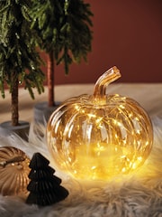 Everlands Orange Lumineo Decorative Glass Pumpkin Pre Lit Micro LED battery Operated - Image 1 of 2