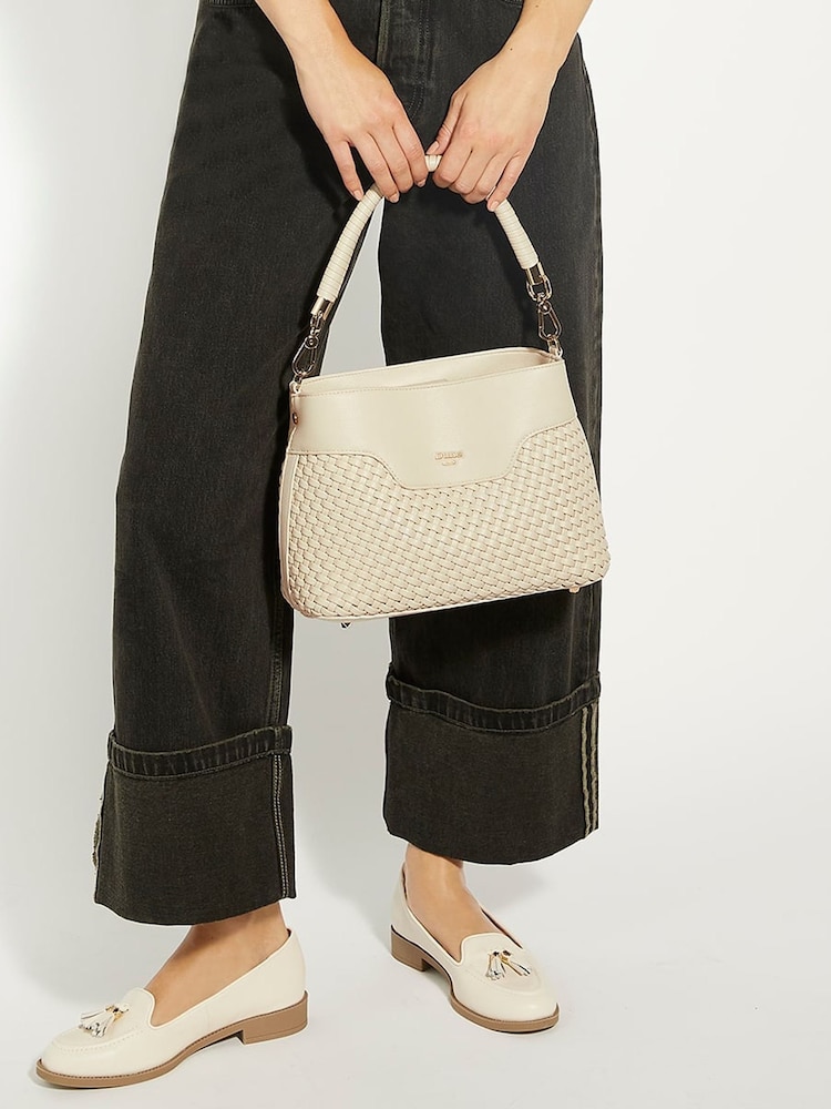 Dune London Cream Dinidelphie Medium Woven Grab Bag - Image 1 of 6