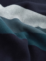Navy Blue 100% Cotton Horizontal Stripe Crew Jumper - Image 8 of 9