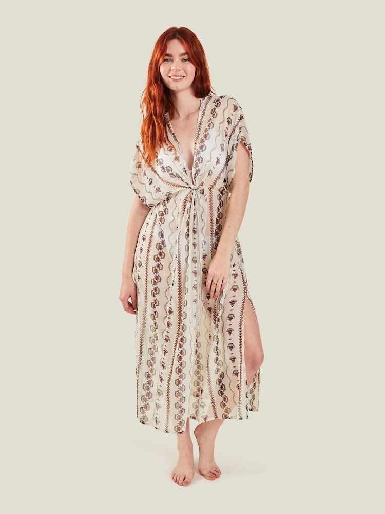 Accessorize Cream Metallic Fan Kaftan - Image 1 of 4