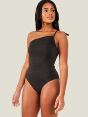 Accessorize Black One Shoulder Shimmer Swimsuit - Image 1 of 3