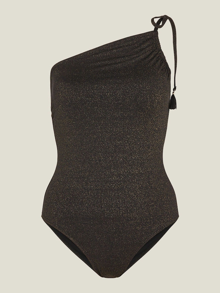 Accessorize Black One Shoulder Shimmer Swimsuit - Image 3 of 3