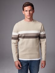 Neutral 100% Cotton Horizontal Stripe Crew Jumper - Image 1 of 8
