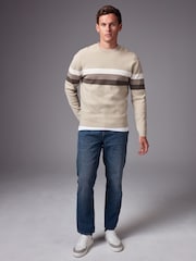 Neutral 100% Cotton Horizontal Stripe Crew Jumper - Image 2 of 8