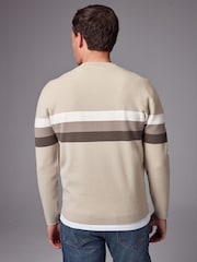Neutral 100% Cotton Horizontal Stripe Crew Jumper - Image 3 of 8