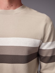 Neutral 100% Cotton Horizontal Stripe Crew Jumper - Image 4 of 8