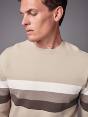 Neutral 100% Cotton Horizontal Stripe Crew Jumper - Image 5 of 8
