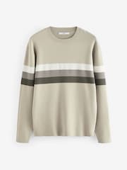 Neutral 100% Cotton Horizontal Stripe Crew Jumper - Image 6 of 8