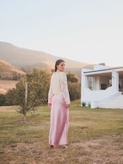 Rose Pink Tailored Satin Midi Skirt - Image 2 of 5