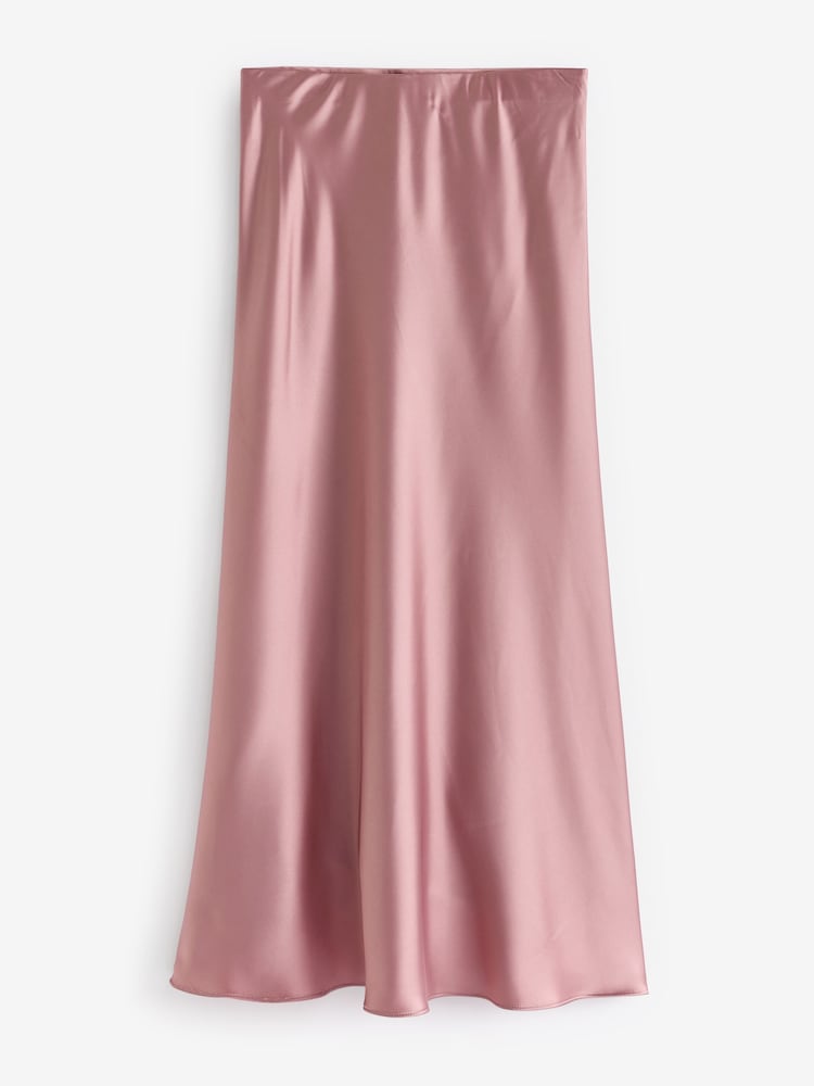 Rose Pink Tailored Satin Midi Skirt - Image 4 of 5