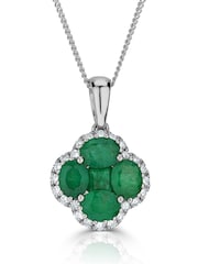 The Diamond Store Emerald 1.08ct Diamond 9k White Gold Clover Necklace - Image 1 of 3