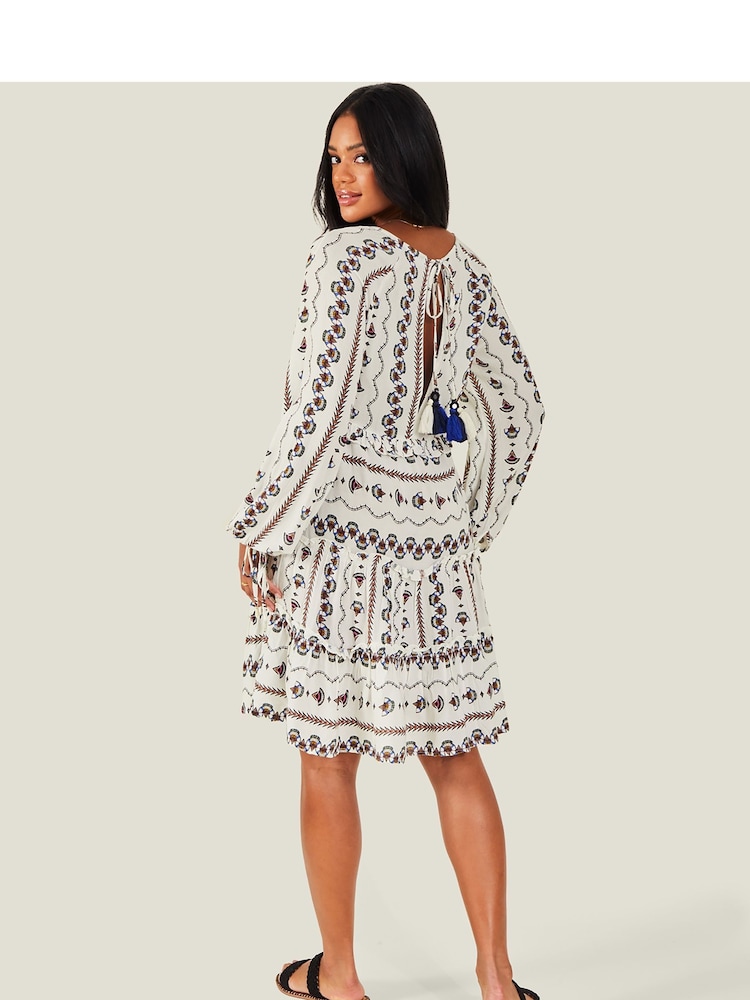 Accessorize White Fan Short Tiered Dress - Image 2 of 4
