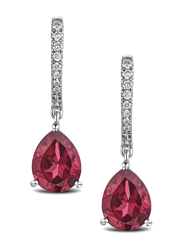 The Diamond Store Red Astra 6.80ct Lab Ruby And Diamond Drop Pear Earrings - Image 1 of 5
