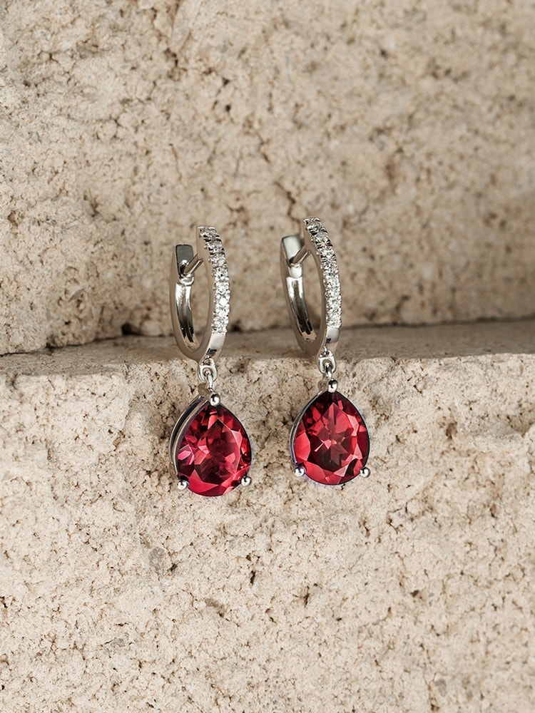 The Diamond Store Red Astra 6.80ct Lab Ruby And Diamond Drop Pear Earrings - Image 2 of 5